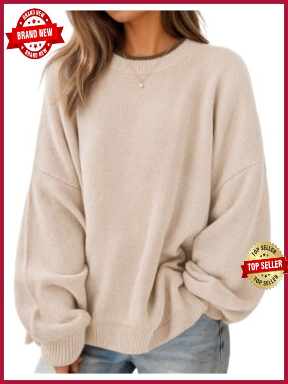Oversized Crew Neck Pullover Sweater Batwing Sleeve Fall Winter